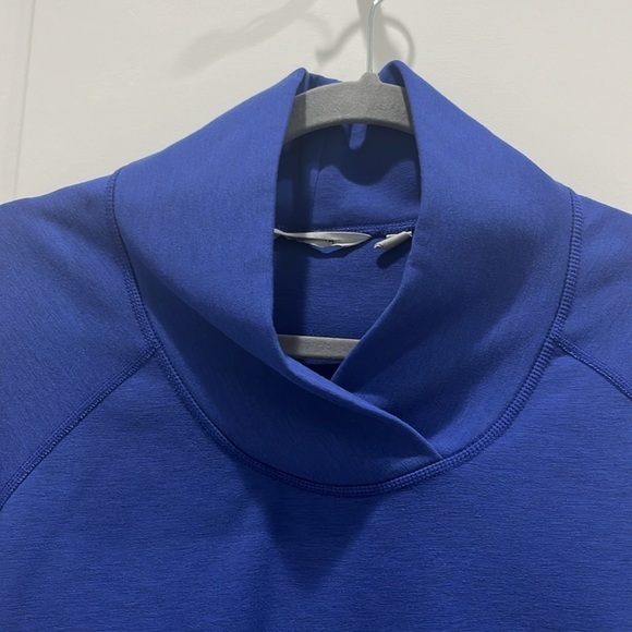 Athleta Shawl Collar Blue Stretch Sweatshirt Wool Blend High-Low Sz XS - Picture 4 of 6